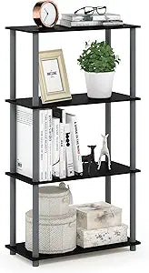 Furinno TURN-N-TUBE Storage Shelves, 4-Tier Toolless Book Shelf, Corner Shelf, Toolless Open Shelves, for Organization and Storage, Living Room, Garage, Home Office, Black