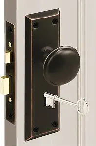 MaxxGeek Mortise Keyed Lock Set with Classic Knobs, Perfect for Replacing Broken Vintage Antique Door Knob Sets, Fits 1-3/8 in.-1-3/4 in. Interior Doors, Oil Rubbed Bronze, 1 Pack