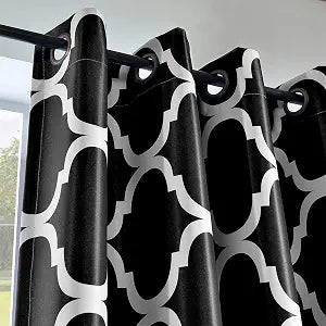 Melodieux Moroccan Fashion Room Darkening Blackout Grommet Curtain for Bedroom Kitchen Small Windows, 52 by 45 Inch, Black (1 Panel)