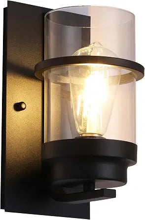 Modern Farmhouse Black Wall Sconce,Glass Wall Light Fixture,E26