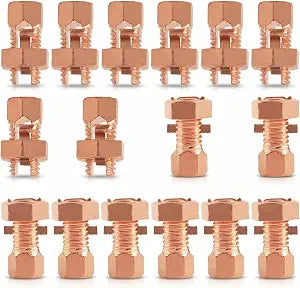 Split Bolt Connectors 16-Pack, Copper Grounding Clamps for 4-8 AWG Wire, Solid Brass Core & Pure Copper Shell for Electric Fence, Solar Panel, Grounding Applications (TJ16)