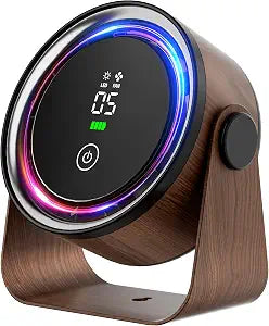 Desk Fan 360 Rotation 5-Speed 5000mAh Rechargeable Battery Powered -Walnut