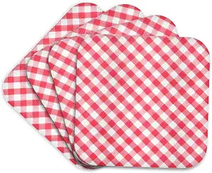3dRose Red and white Gingham pattern diagonal checkered checks rustic retro country cottage dining kitchen - Soft Coasters, set of 4