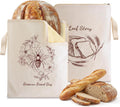 Beeswax Sourdough Bread Bags with Wide Zipper Access, 2 Pack XL 13" x 17" Reusable Linen Cotton Bread Bags for Homemade Bread, Helps Maintain Crust & Freshness (Double-Sided Print Design)