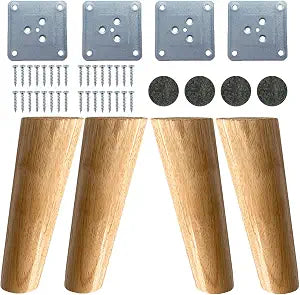 KITEVICH 4PACK Solid Wood Furniture Legs 6 Inch Sofa Legs, Replacement Legs Mid Century Modern Legs for Couch End Table TV Stand Bed Dresser Cabinet, Accessorizes Included