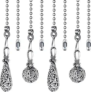 Ceiling Fan Pull Chain Vintage Hollow Fan Danglers Silver 4Pack