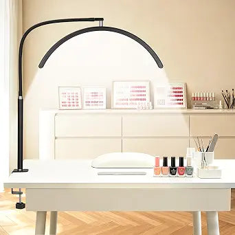 Half Moon Light for Nail Desk - Professional Shadowless LED Manicure Lamp with Clamp, 3 Color Modes & 10 Brightness Levels, Eye-Caring Beauty Lamp for Eyelash Extensions, Tattoo, Estheticians