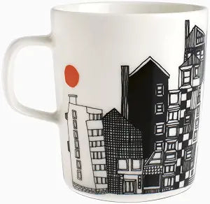 Marimekko Oiva Siirtolapuutarha Stoneware Mug (White & Black)  Refine Your Kitchen Dcor with Our Iconic Stoneware  Stylish Porcelain Coffee Mug for Morning Brews and Cozy Evenings (8.8oz)