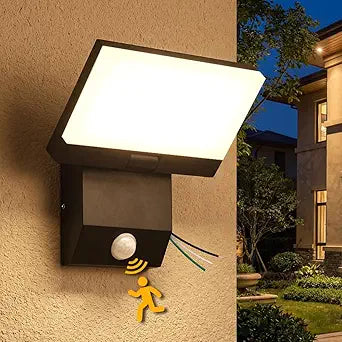 Hardwired 18W Motion Sensor Outdoor Lights 180Folding Black IP65 3000K