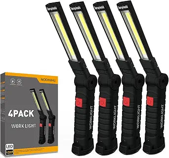 NODINIHU Working Light Portable, Rechargeable Work Lights with Magnetic Base Hanging Hook,360 Rotate 5 Modes,COB LED 800 Lumens Foldable Inspection Light for Car Repair, Grill and Outdoor Use(4pack)