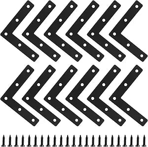 Bonsicoky 12 Pack L Shape Flat Bracket, 3.15" x 3.15", Black