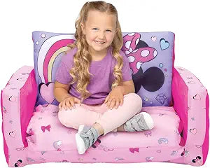 Minnie Mouse Inflatable Sofa Bed for Kids  2-in-1 Flip Open Couch to Lounger & Nap Mat, Over 4ft Long, Removable Cover, Indoor/Outdoor Use, Ages 25
