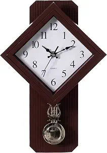 Clockswise Traditional Brown Square Wood- Looking Pendulum Plastic Wall Clock for Living Room, Kitchen, or Dining Room