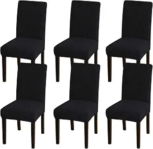 Turquoize Dining Chair Covers Stretch Dining Room Chair Covers Set of 6, Stretch Jacquard Parsons Chair Slipcover Removable Washable Chair Protector for Home, Ceremony, Banquet (6, Black)