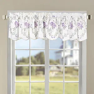 Home Soft Things 1 Piece Rose Embroidery Valance, Lilac, 60" x 19", Scalloped Flower Floral Window Curtain Valance Thick Drapes for Bedroom Decor with Rod Pocket.