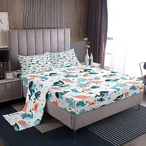Cute Whale Bed Sheets Full Size, Kids Kawaii Cartoon Octopus Sheet Set