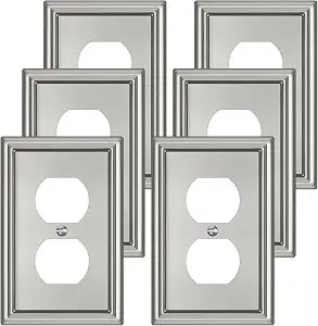 Brushed Nickel Metal Decorative Duplex Outlet Covers Wall Plates,6 Pack