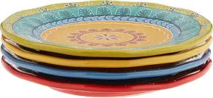 Valencia 8.75" Ceramic Dessert Plates Set of 4  Multicolor Boho Style Glazed Plates, Dishwasher & Microwave Safe, Vibrant Ceramic Side Plates for Indoor Outdoor Use