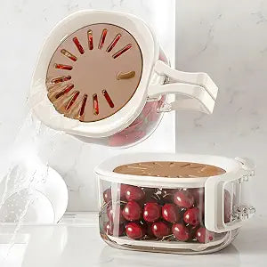 Fruit Vegetable Washing Bowl with Strainer, Berry Lettuce Keeper for Fridge Refrigerator Organization, Portable Colander for Kitchen Fridge, Drainer Container With Lid, 2 Pack (Brown)