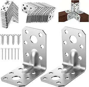 50pcs Angle Bracket 2x2x1.4 Inch Steel L Brackets for Wood, Heavy Duty 90 Degree Corner Brace with Reinforced Ribs, Galvanized Metal Shelf Brackets for Furniture Cabinet Repair