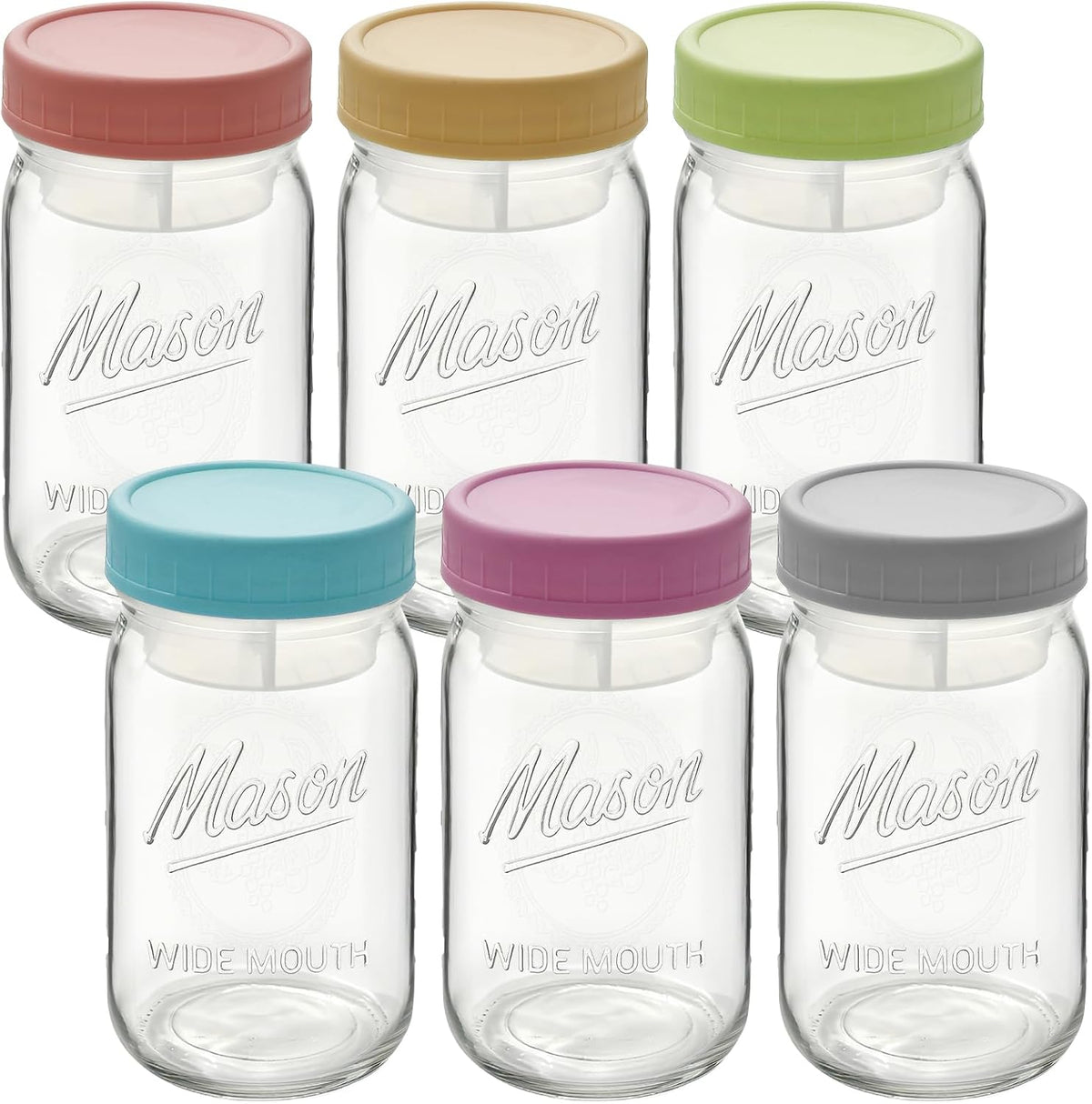 32 oz Glass Jars, 6-Pack Wide Mouth Mason Jars with Airtight Lids