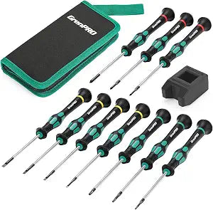 GRENPRO 10-Piece Precision Screwdriver Set, Magnetic Small Screwdrivers with Phillips, Slotted, Torx Star for Eyeglass, Watch, Computer, Laptop, Phone,Green