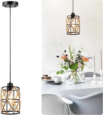 ocioc Hand Woven Hemp Rope Pendant Light, 6.7"