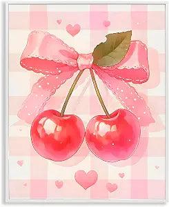 Cherries on Pink Gingham Glam, 16 x 20 Inch Framed Gicle Print