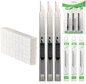 FOSHIO Utility knife Retractable with 30 Degree Snap Off Blade 9MM Box Cutter Knife, Office Vinyl and Paper Cutting Craft Knives, Pack of 3