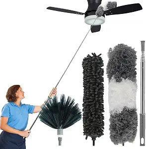 4-in-1 Spider Web Brush with Pole,Microfiber Ceiling Fan Cleaner Duster