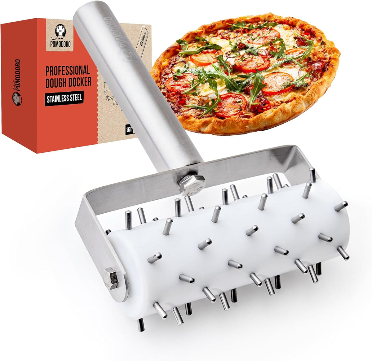 Chef Pomodoro Dough Docker, Pizza Roller, Pizza Dough Roller 7mm Spikes