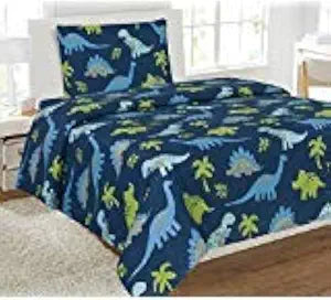 Linen Plus Sheet Set for Boys/Teens Dinosaur Jurassic Dark Blue Green Grey Light Blue Flat Sheet Fitted Sheet and Pillow case Twin Size New