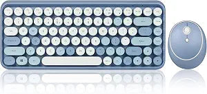 Perixx PERIDUO-713BL Wireless Mini Keyboard and Mouse Combo - Retro Round Key Caps - Pastel Blue - US English Layout (11909)