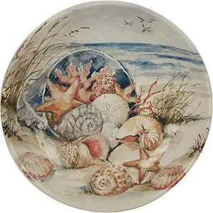 Coastal Landscape 128 oz. Ceramic Serving & Pasta Bowl  13" x 3" Large Round Bowl with Seashells, Starfish & Ocean Scene  Coastal Centerpiece for Salads, Pasta, Shared Dishes & Entertaining