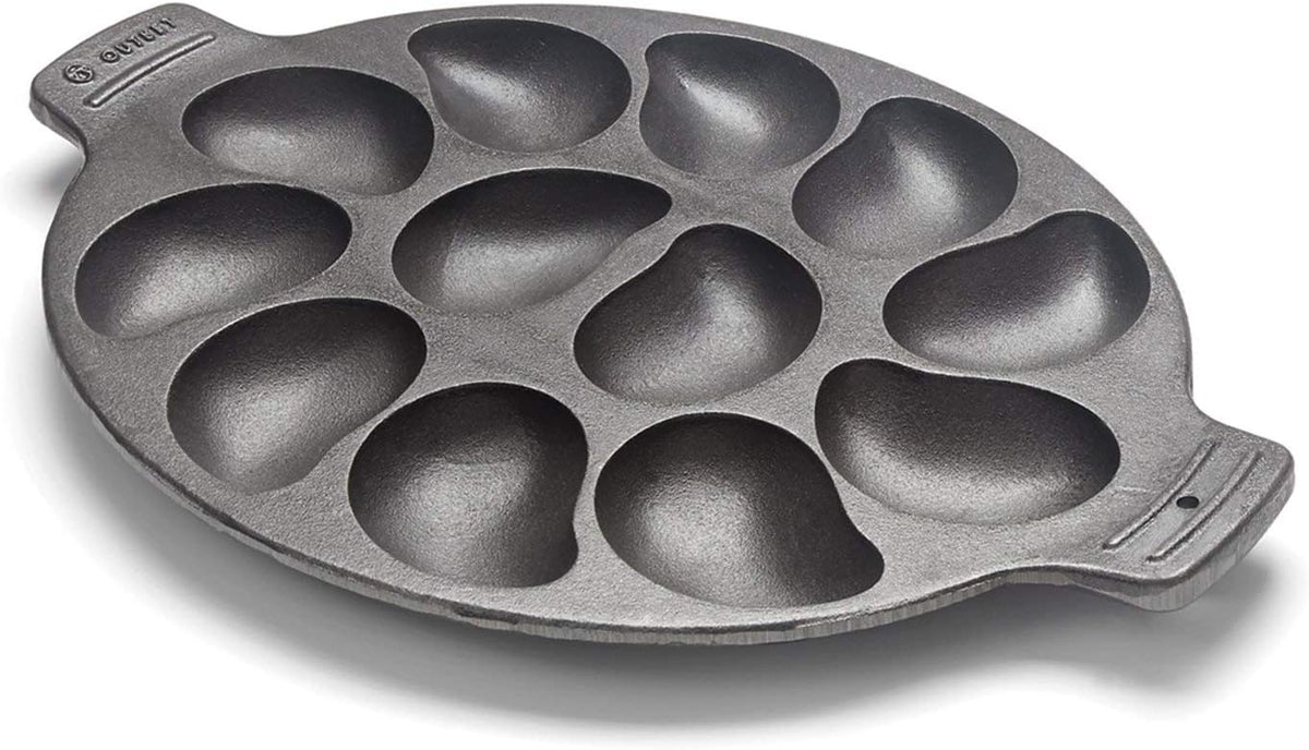 Outset Cast Iron Oyster Grill Pan, 12 Cavities, Black Oyster BBQ and Serving Pan