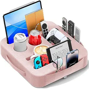 Couch Cup Holder Tray, Couch Caddy for Drink, Snack, Phone, Remote, Ipad, Game Controller, Large-size Sofa Cup Holder for Bed, Sofa, Car, Desk, Pink