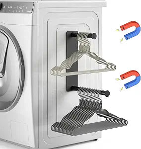 MFTEK Hanger Organizer Stacker, Magnetic Hanger Holder, Extendable Hanger Storage Rack for Washing Machine Closet Laundry Room Organization, Hanger Stand Rack for Adult Kids Velvet Hangers (Black)