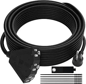 14/3 Gauge Heavy Duty Outdoor Extension Cord 10 FT, 90 Degree Angled 3 Prong Plug, 14 Gauge Power Cable with 3 Outlets, 14AWG, 15A, 125V, 1875W, ETL Listed, Black Wire, with Free Carrying Strap+Ties