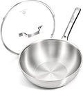 COOKER KING 10" Wok Pan with Lid, Stainless Steel Deep Skillet for Stir-Fry