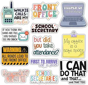 MAIANEY School Secretary Sticker Pack 12pcs  Funny Office Stickers for School Front Desk, Secretary Appreciation Gifts, Classroom Office Humor Vinyl Decals for Laptop Water Bottle Decor, 3x3 Inch