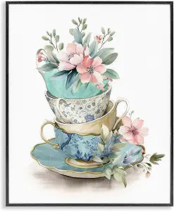 Tea Cup Chinoiserie Blossoms, 11 x 14 Inch Framed Gicle Print