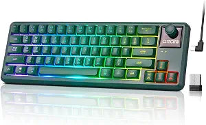 65% Wireless RGB Gaming Keyboard with Tri-Mode, LED/Volume Knob for WIN/Mac