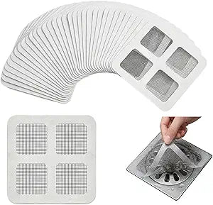 50 PCS Disposable Shower Drain Hair Catcher Stickers, Adhesive Mesh Trap