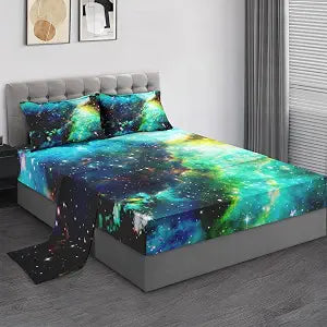 Pamnest Full Bed Sheet Set, 4 Pieces Galaxy Blue Bedding with Flat