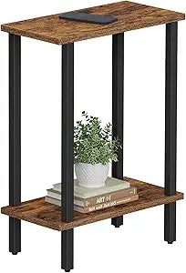 TUTOTAK Narrow Side Table, 2-Tier Small End Table for Couch