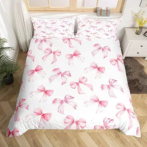 Feelyou Pink Bow Duvet Cover for Kids Boys Girls Twin Size Cute Dreamy