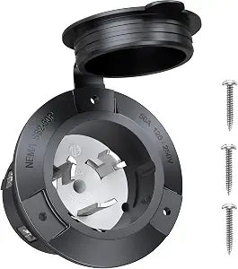 CS6375 50A NEMA SS2-50P Flanged Shore Power Inlet Port Generator Locking Plug Outlet RV Male Receptacle 250V Marine Socket with Cover 4-Wire Grounding Industrial Grade for Camper Boat ETL Listed