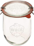 Weck Tulip Jar Rubber Sole & Two Metal Clamps Food Storage Jar Round Preserve Container Clear Preserving Seal Wire Clip Fastening Kitchen Canning Cereal Sugar Beans Spice - 33.8 fl. oz Single 1 liter