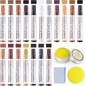 DEWEL Furniture Markers Touch Up, 18 Colors Wood Markers Furniture Repair Kit with Polish Wax, Wood Pens for Furniture Scratch Repair