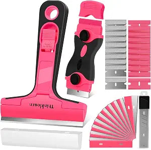 THINKLEARN Razor Blade Scraper Tool, Pink Razor Scraper with 40Pcs Blades